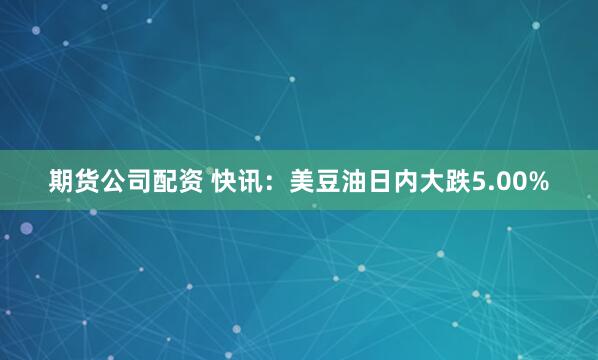 期货公司配资 快讯：美豆油日内大跌5.00%